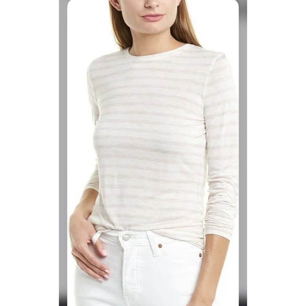 NWT Vince Heather Stripe Crew Neck Viscose Women's Tee Shirt Long Sleeve Size L